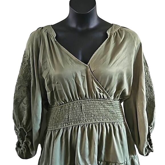 A Collective Story Annie Olive Green Smocked Mini Dress - Size Large NWOT - Picture 6 of 9